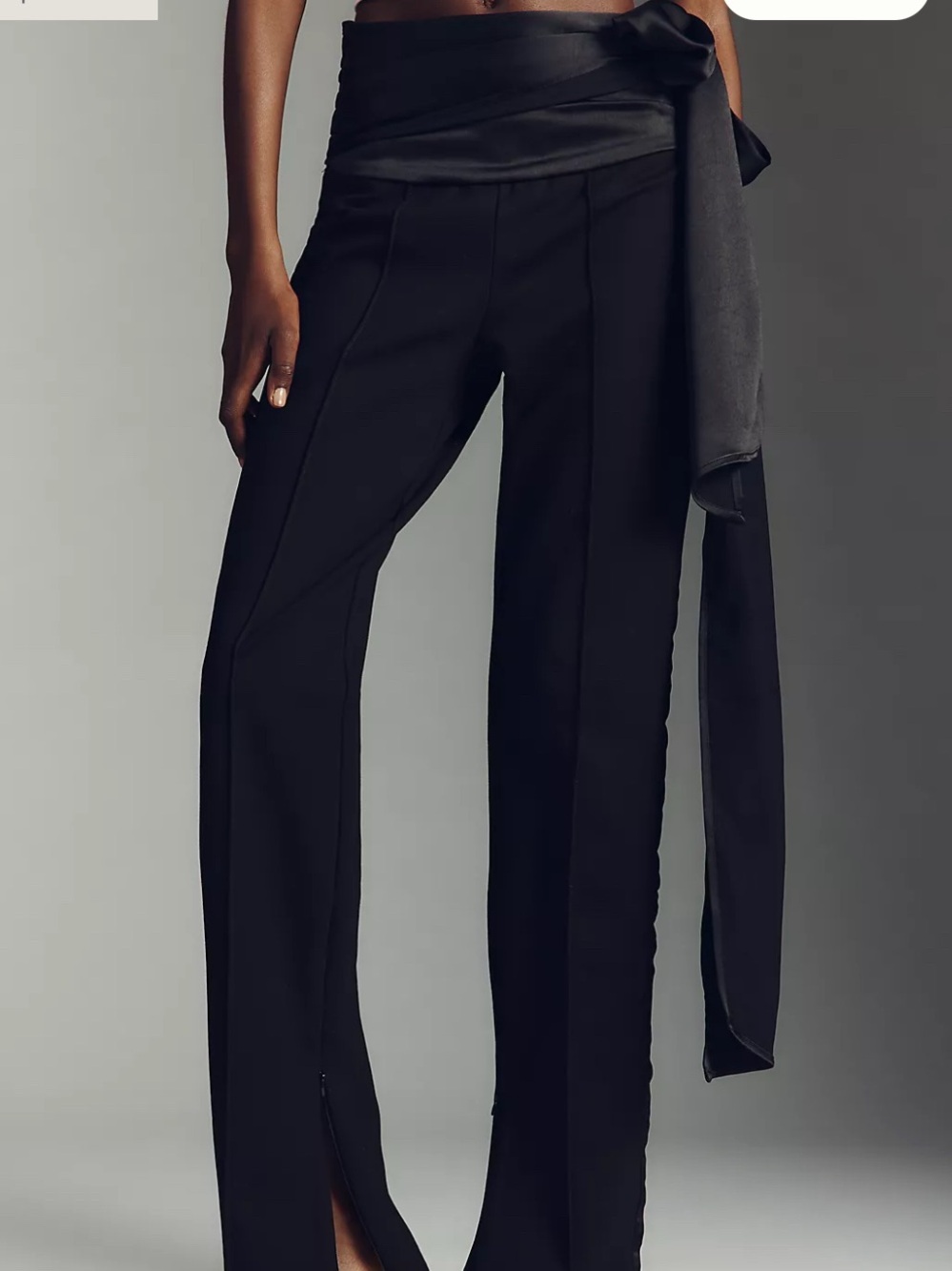 NWT Anthropologie Black Wide-Leg Satin Sash Tuxedo Pants size 2